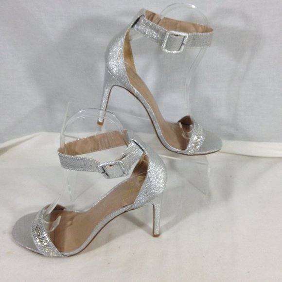 Mix No. 6 Women's Silver Glitter Ankle Strap Heels Size 8.5M - Picture 3 of 9